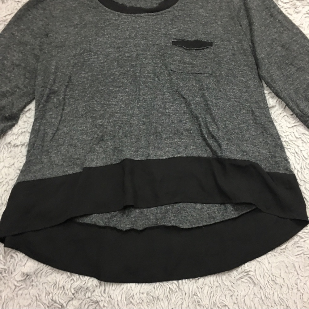 Anthropologie Pleione  Contrast Trim Chiffon Top High Low Chest Pocket Gray XL - Picture 6 of 16